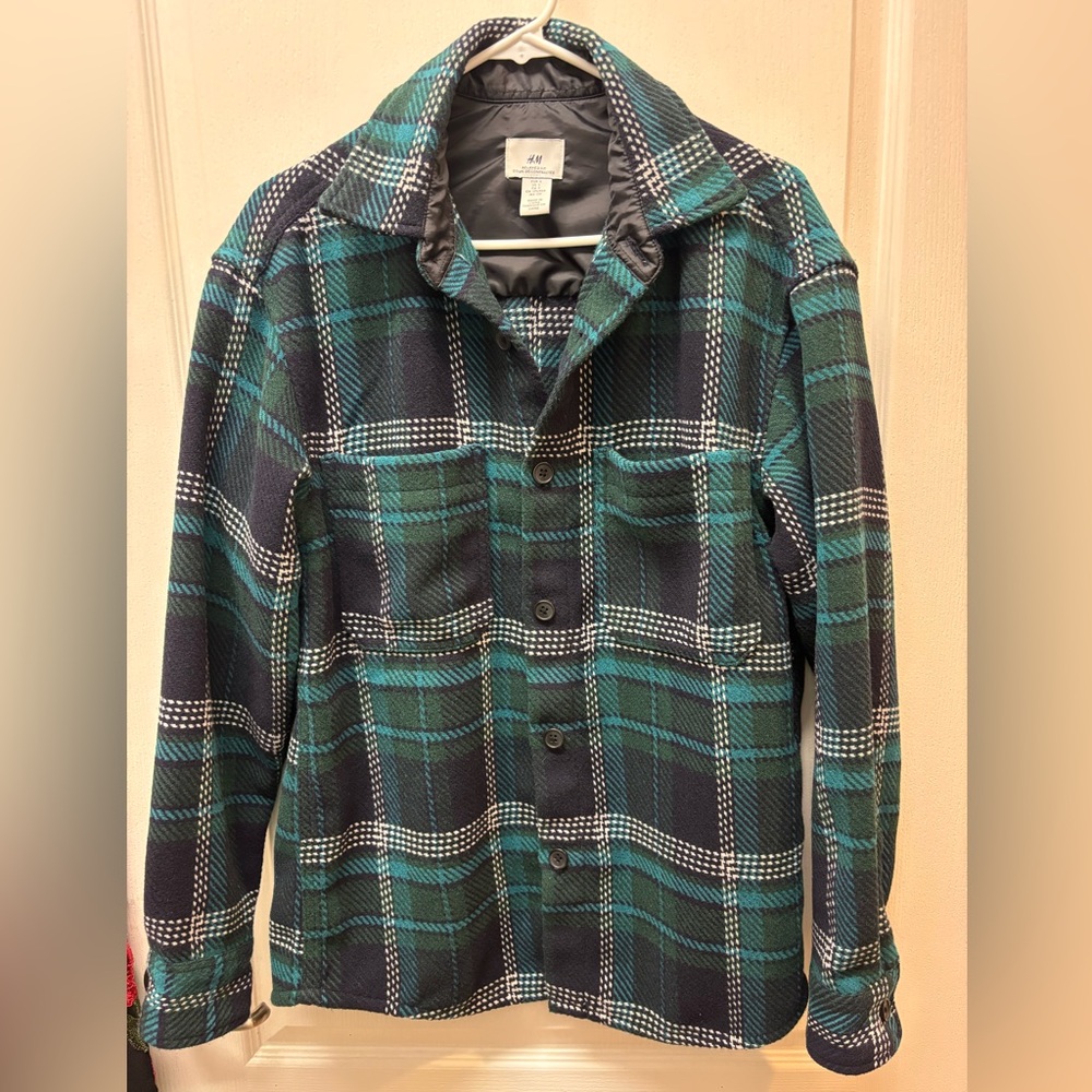 H&M Green & Blue Plaid Button-Up Jacket